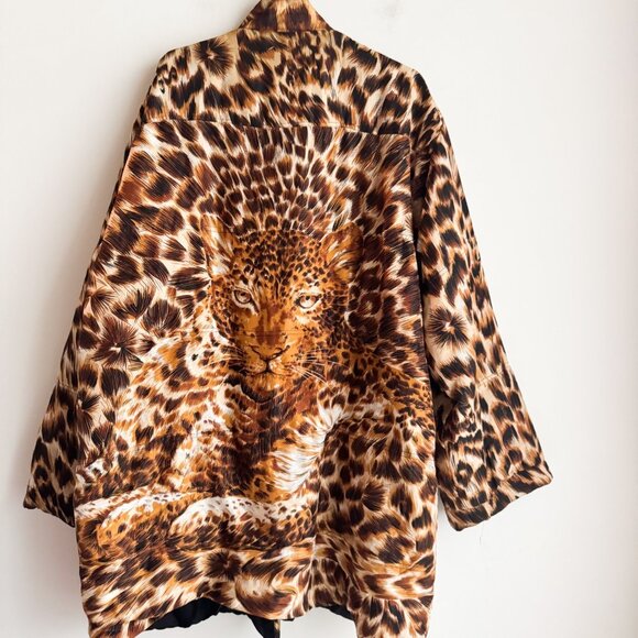 Vintage Tiger Animal Print Quilted Silk Lightweight Jacket Reversible XL - Picture 2 of 5